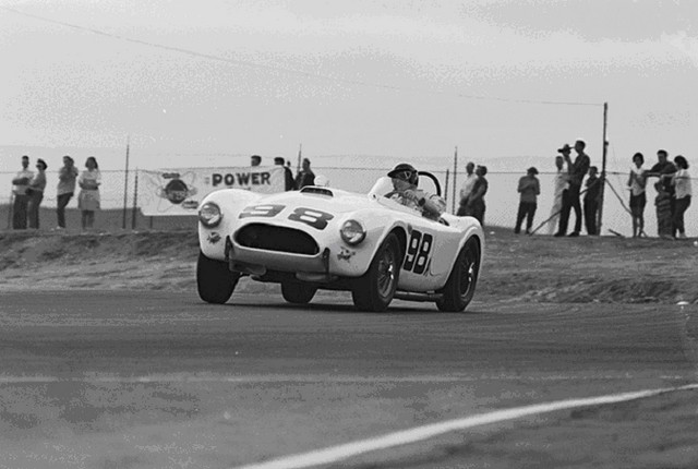 Dave MacDonald races the Carroll Shelby Cobra 260ci to its first ever win at Riverside International Raceway